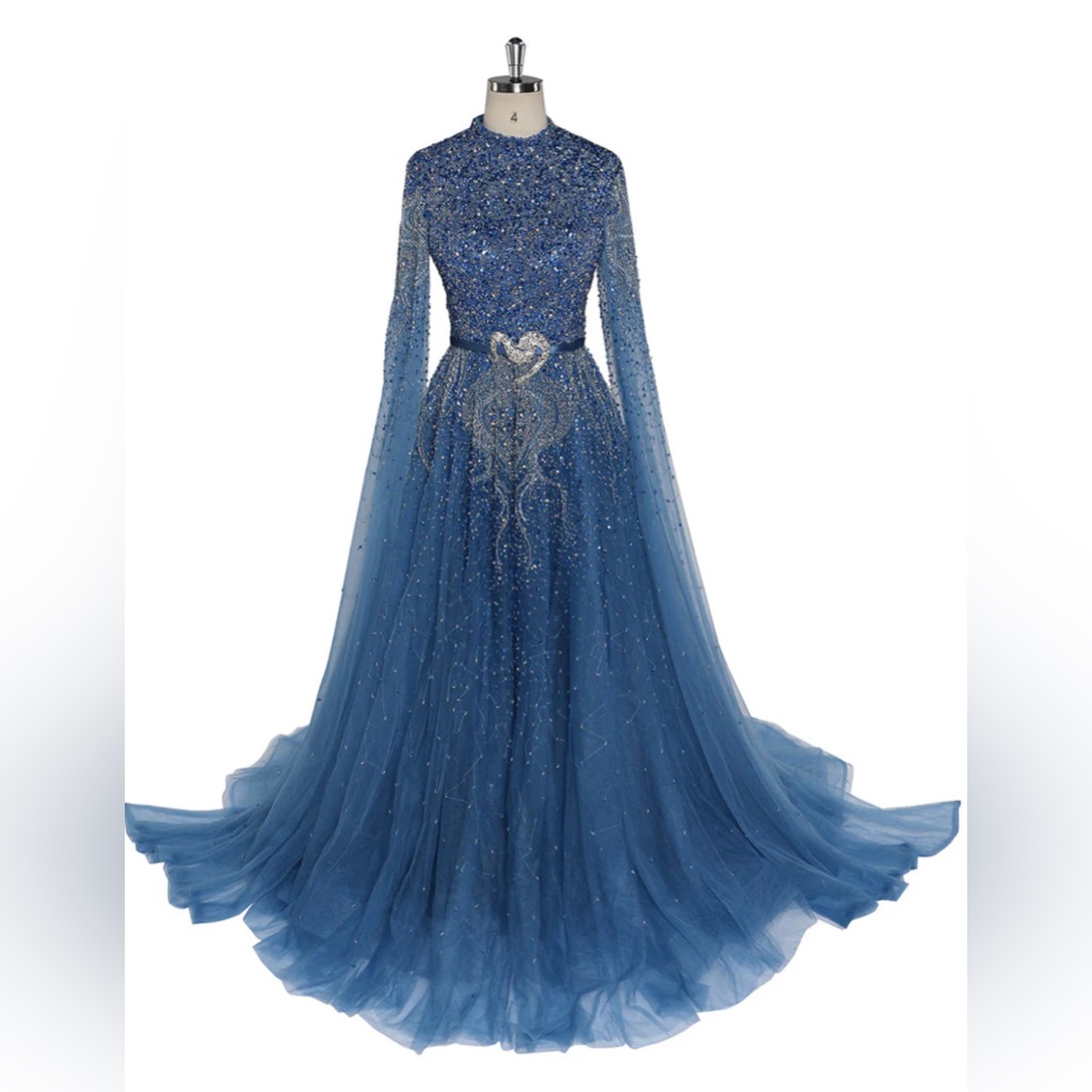 Beautiful Blue Gown. Hijabi Friendly. Blue Beaded Gown For A Wedding Guest.